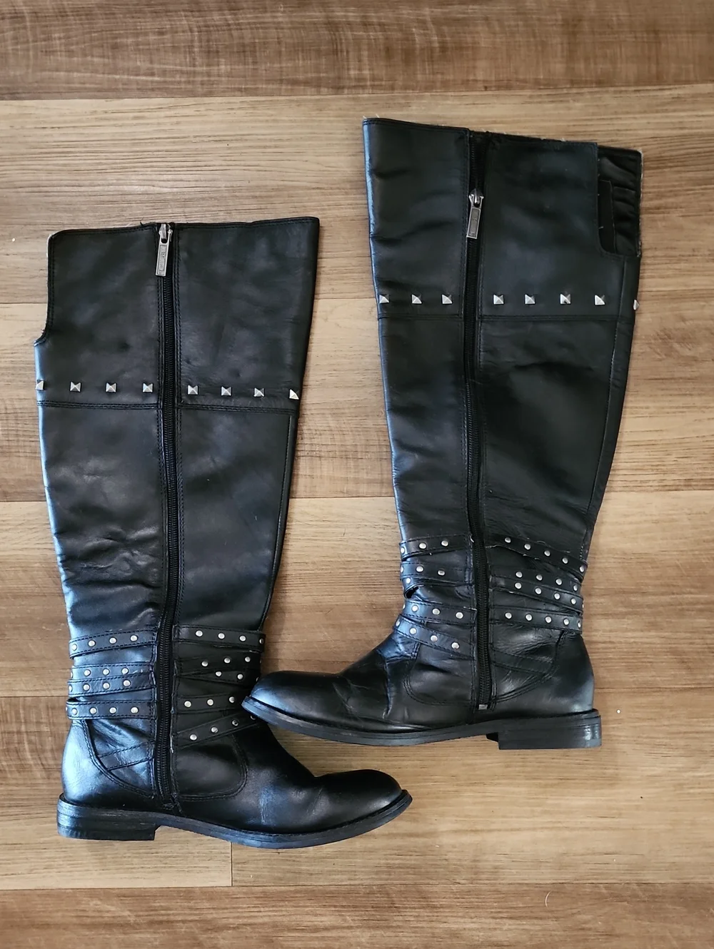 Harley-Davidson Black Leather Knee High Studded Riding Boots Size 7.5